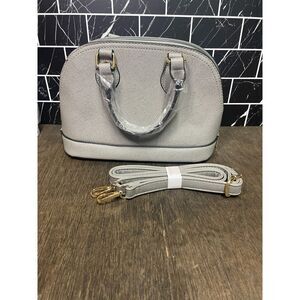 Grey Faux Saffiano Leather Dome Satchel Handbag – Zip-Around Design – Unbranded
